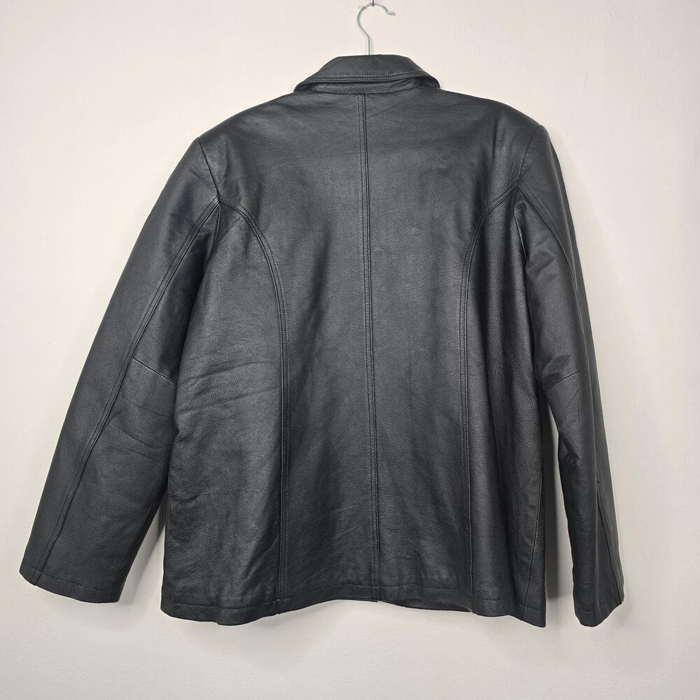 Gianni Ferrara Leather Coat Womens 2XL Black Button Front Lined Pockets Warm - Picture 3 of 9